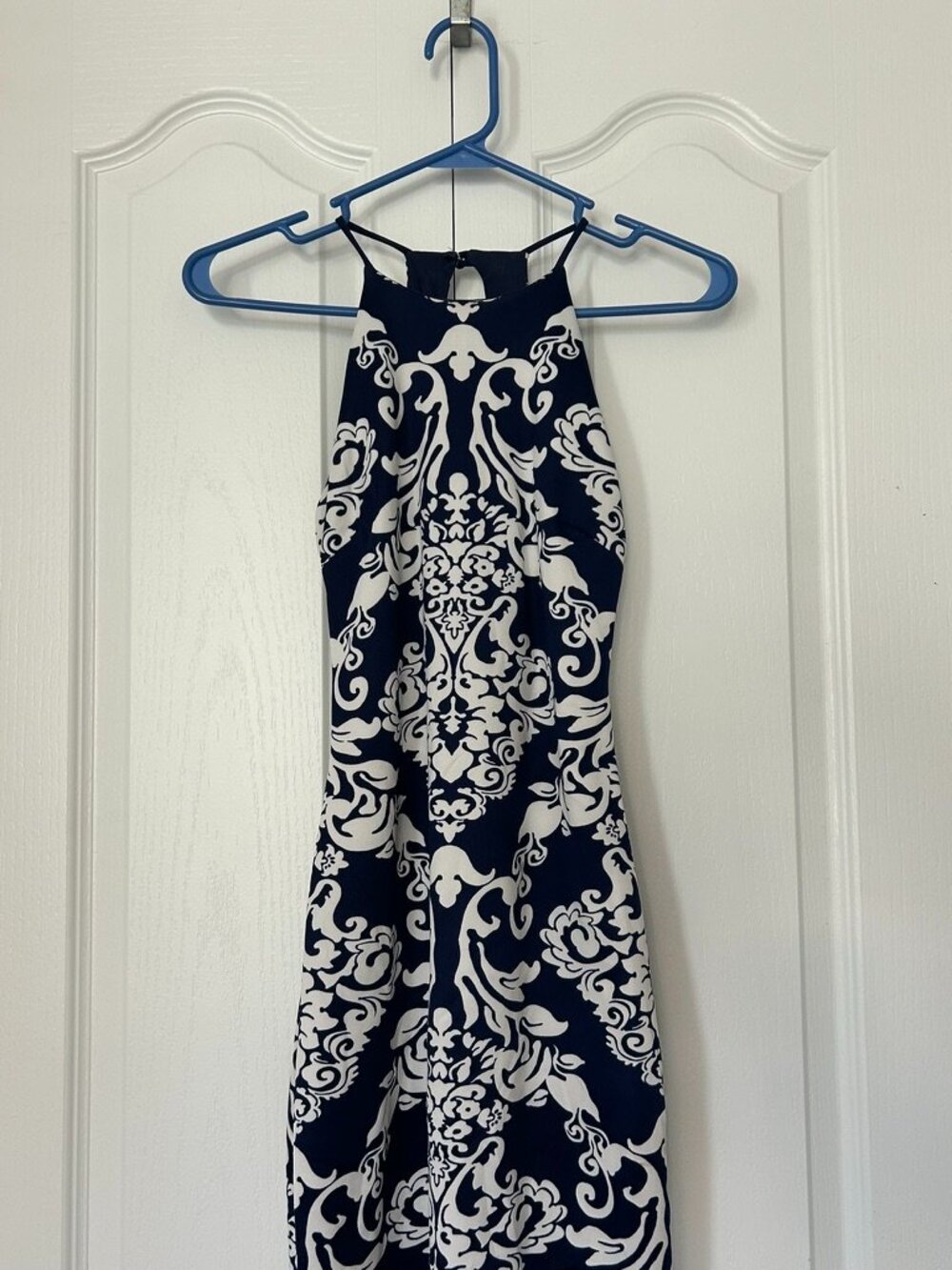 B. Darlin | Navy & White Baroque Open Back Dress | Size 3/4